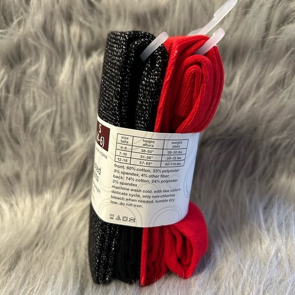 Wonder Nation Footed Tights Girls Size Small 2 Pack Sparkly Black And Red - Picture 3 of 4